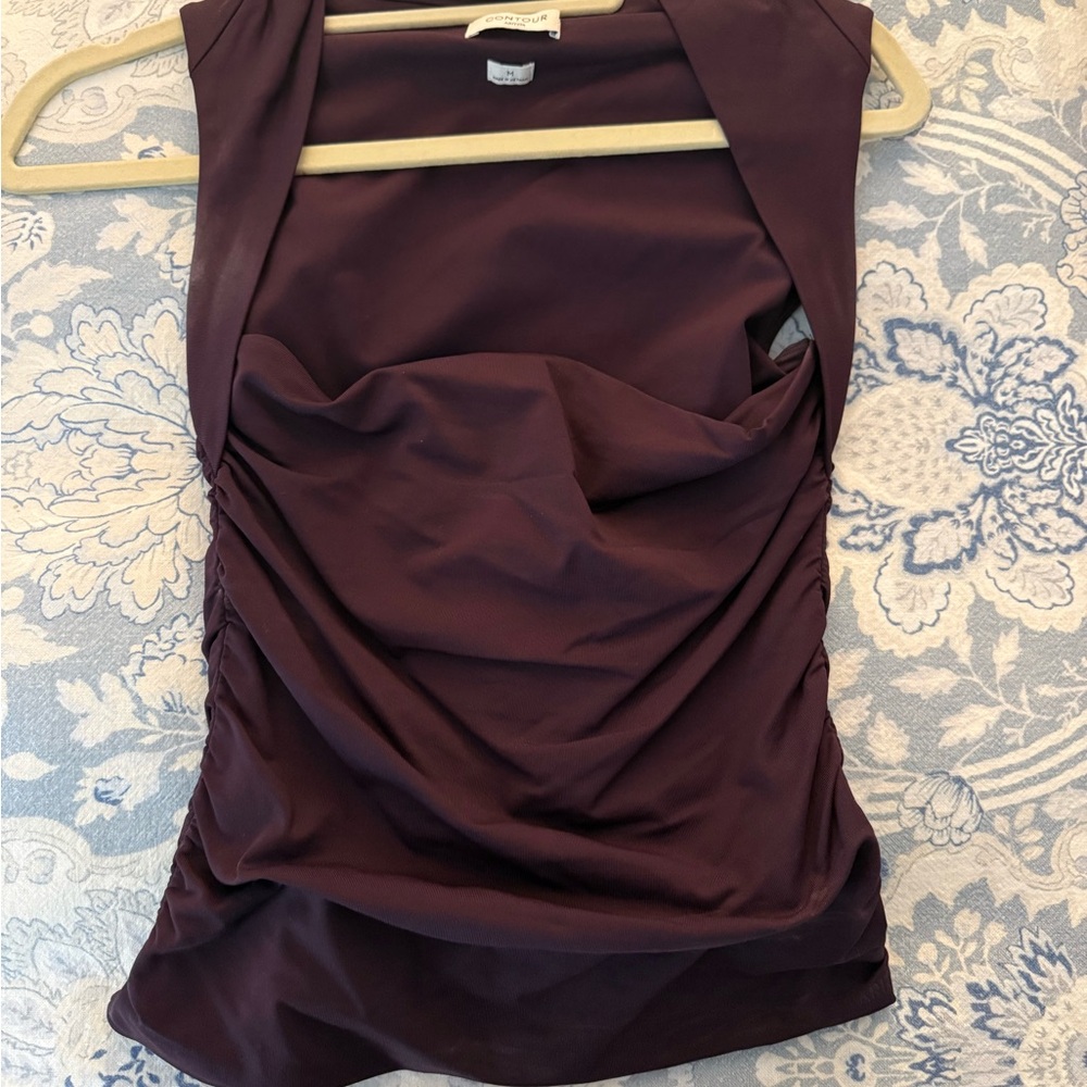 Aritzia Contour Sleeveless Cowl Neck Top - Burgundy